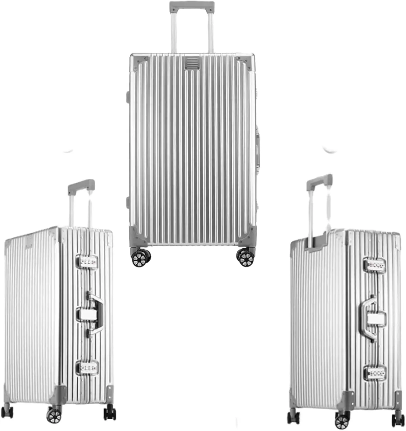 OETJE Luggage Aluminium Frame Hard Shell Suitcase with Wheels TSA Lock No Zipper Carry on trunk (Silver, Carry-On 29-Inch)