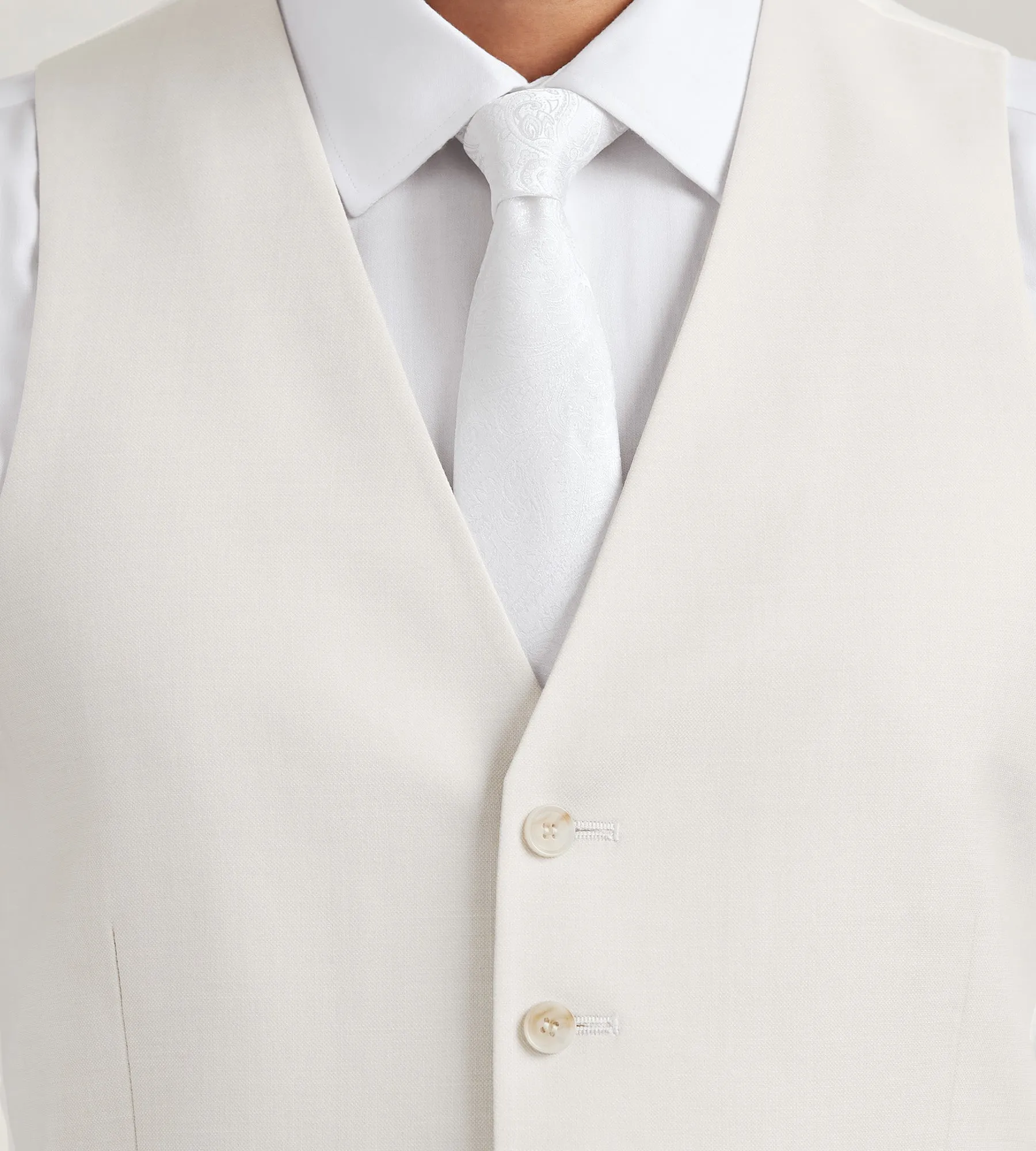 Off White Solid Suit Vest