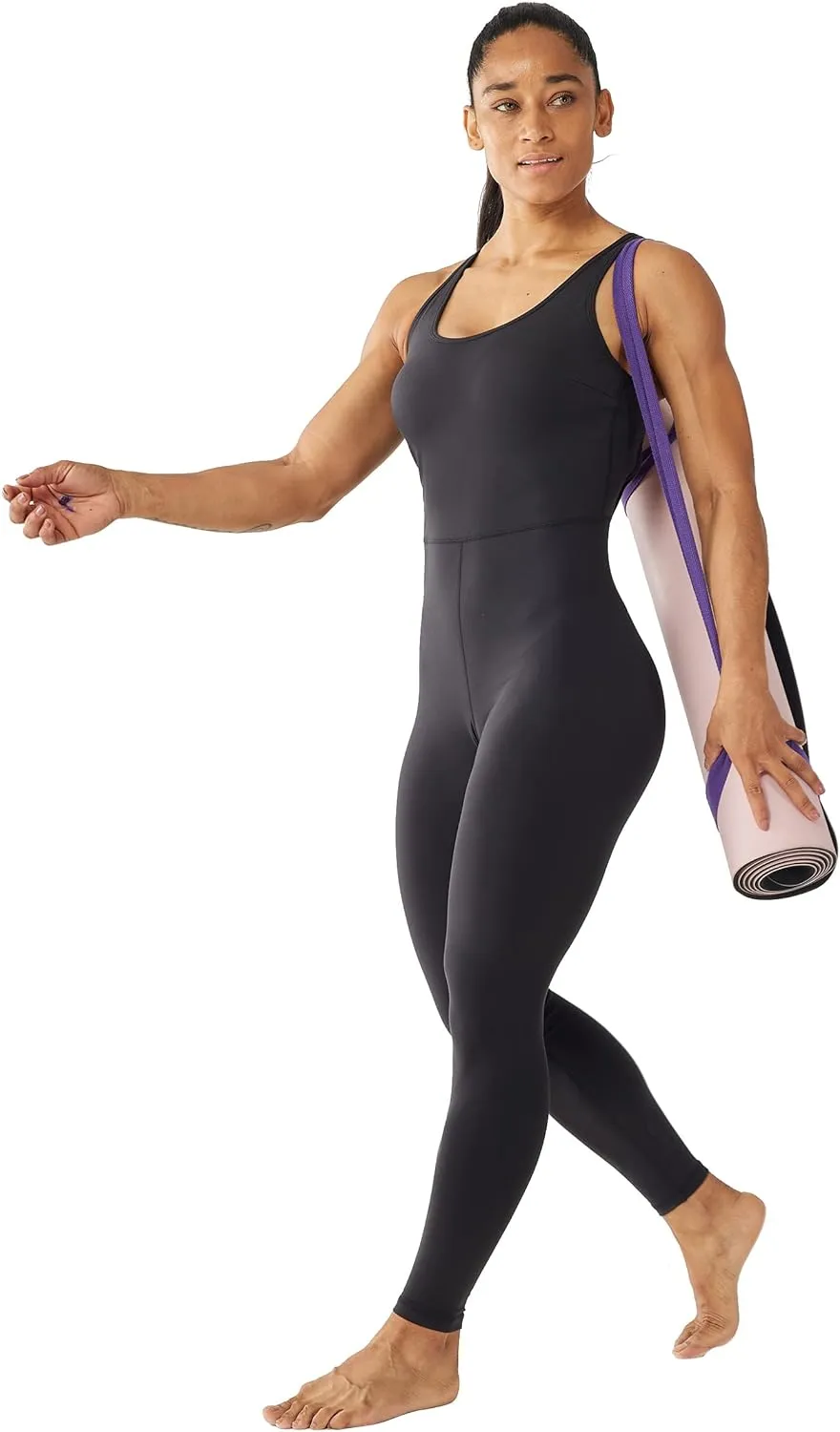 ONGASOFT Women's One Piece Jumpsuit for Workout Yoga Dance Strappy Athletic Bodysuit Open Back Rompers