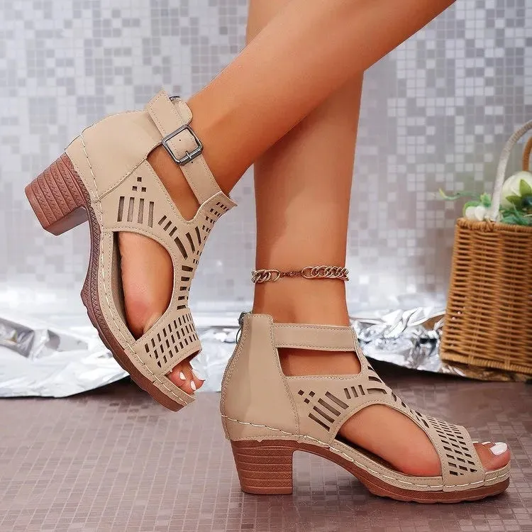 Open Toe Block Heel Sandals