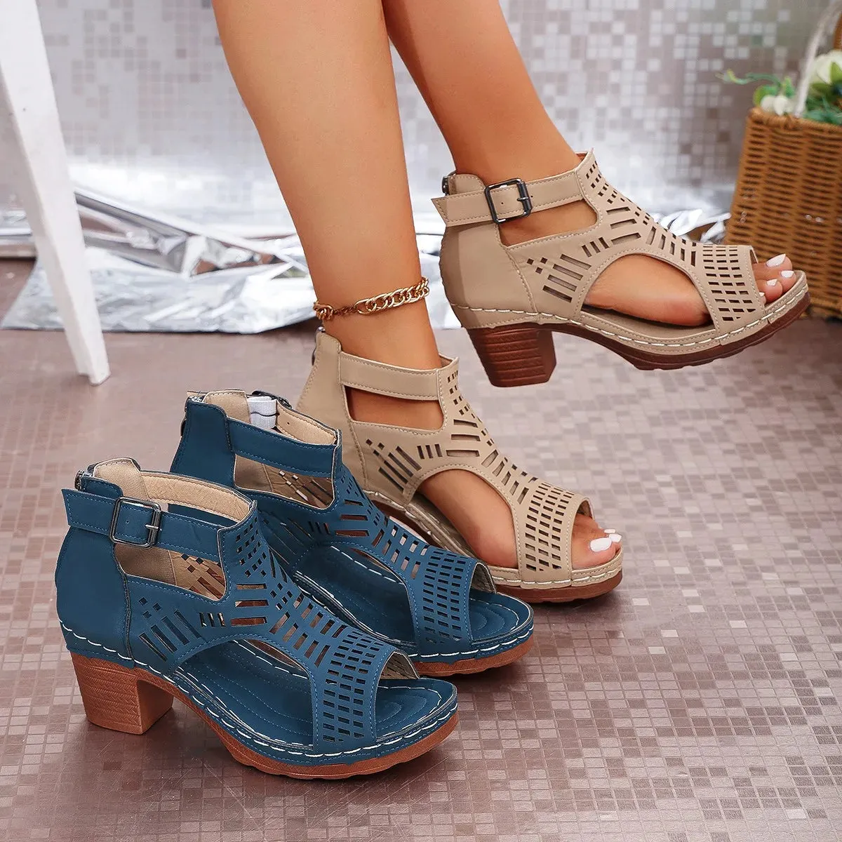 Open Toe Block Heel Sandals