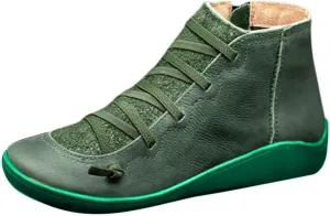 Orthopedic Boots Women Flat Ankle Boots Comfy Zipper Booties Vintage Leather Short Bootie Outdoor Flat Roman Shoes
