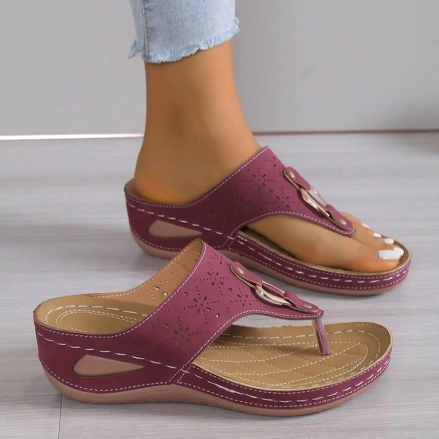 Orthopedic Sandals for Women 2025,Arch Support Wedge Flip Flops Slide Dressy Summer Open Toe Slip on Comfortable Slides Slippers Summer Walking Beach Shoes