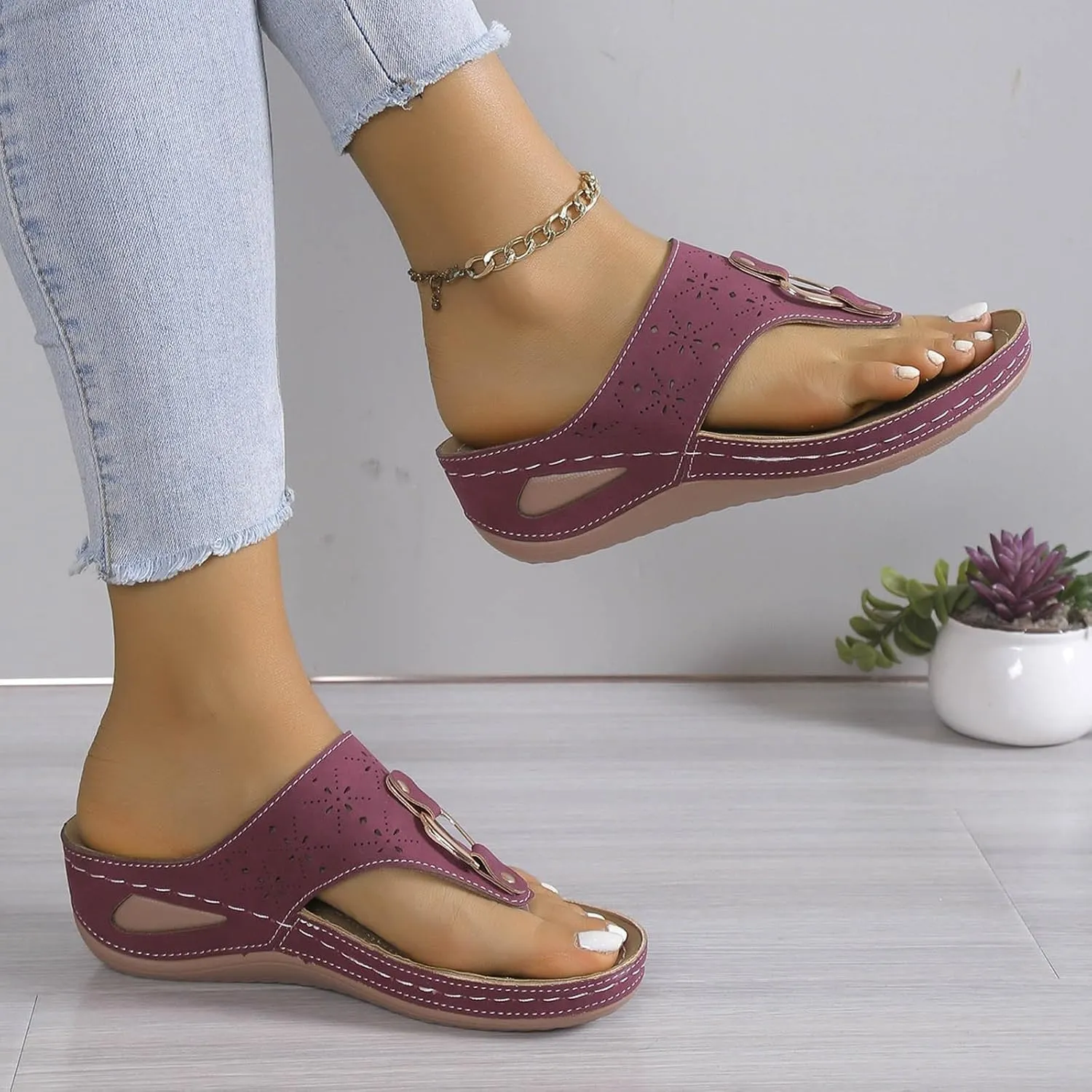 Orthopedic Sandals for Women 2025,Arch Support Wedge Flip Flops Slide Dressy Summer Open Toe Slip on Comfortable Slides Slippers Summer Walking Beach Shoes
