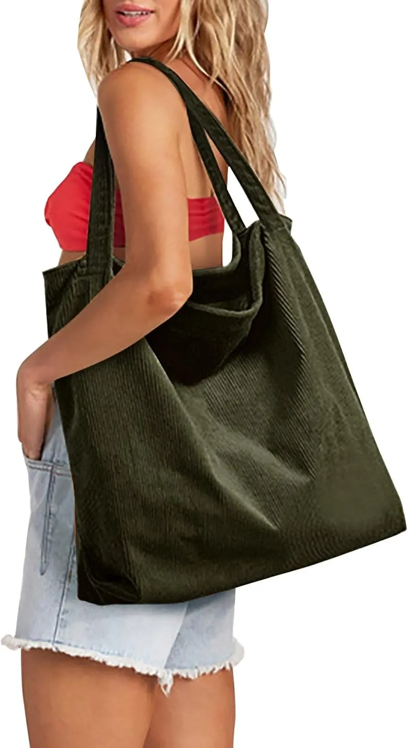 Over The Shoulder Bags for Women Large Capacity Corduroy Tote Bag Casual Slouchy Satchel Handbags Work Travel Purse