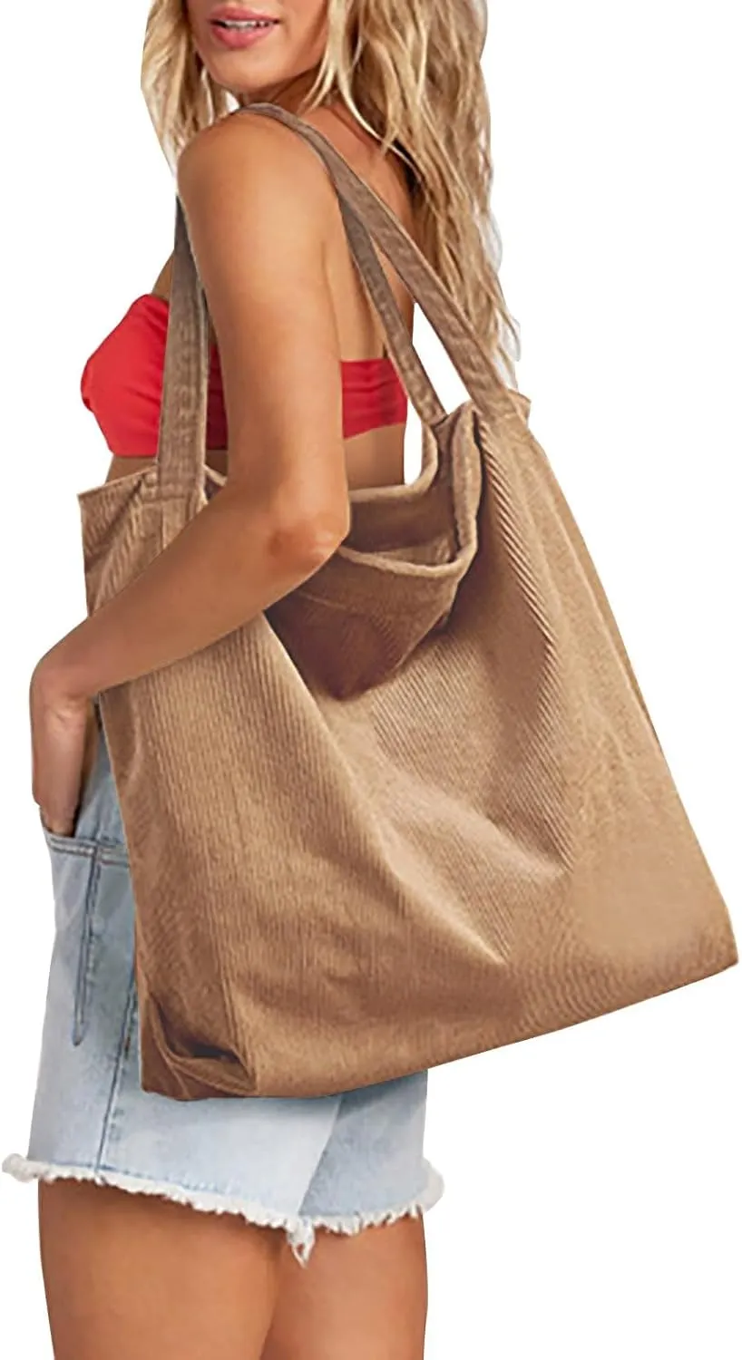 Over The Shoulder Bags for Women Large Capacity Corduroy Tote Bag Casual Slouchy Satchel Handbags Work Travel Purse