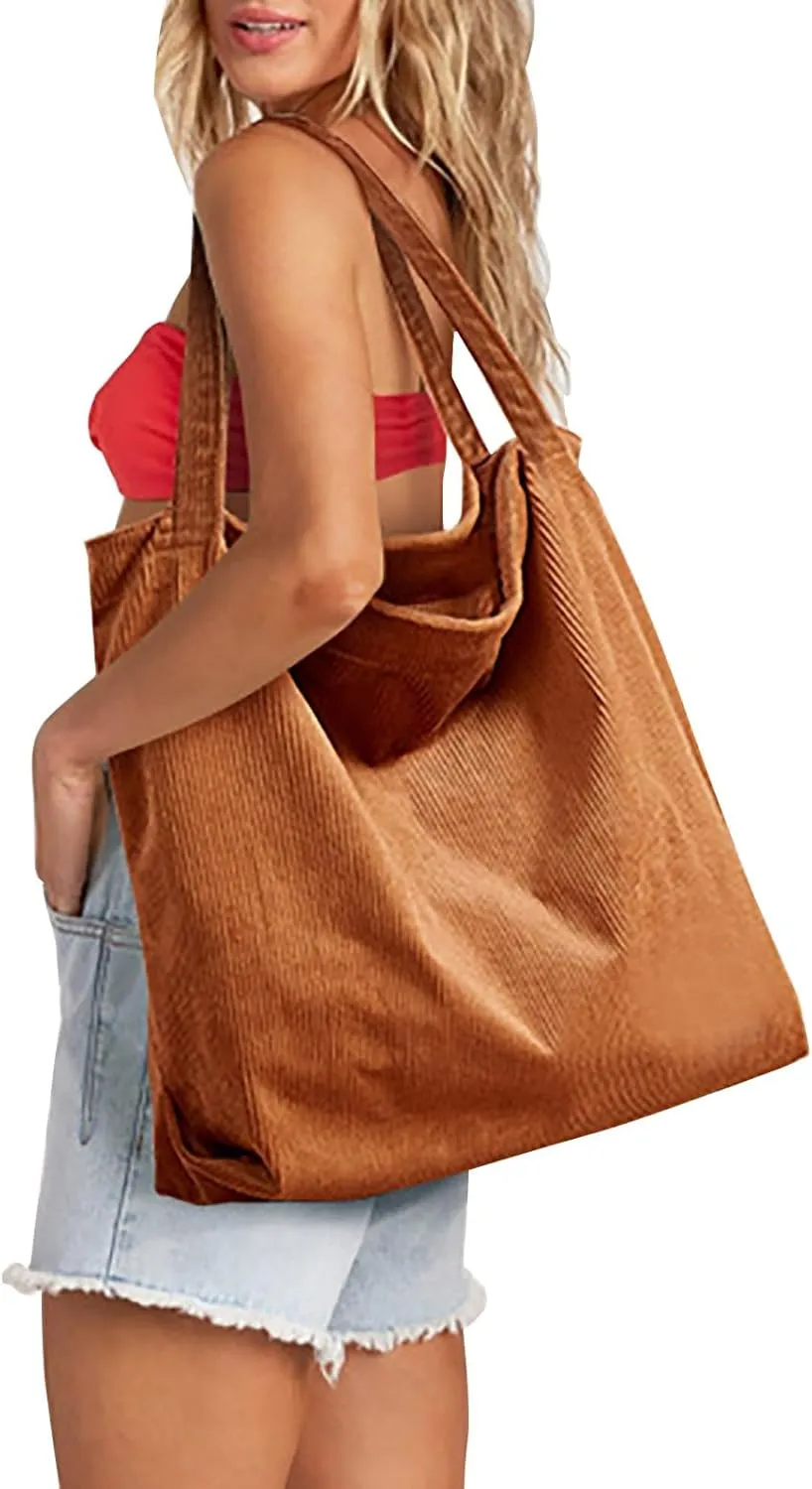 Over The Shoulder Bags for Women Large Capacity Corduroy Tote Bag Casual Slouchy Satchel Handbags Work Travel Purse