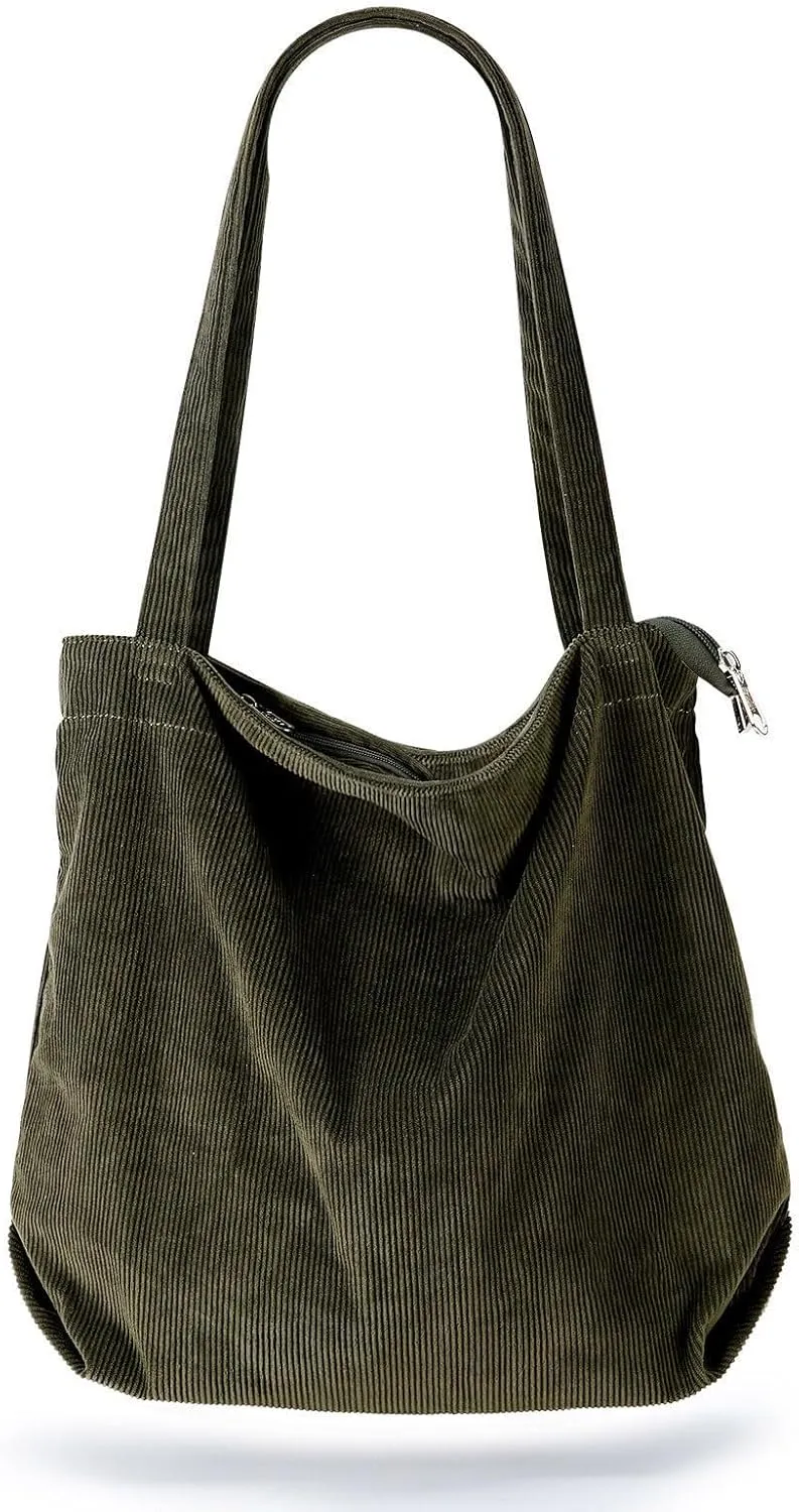 Over The Shoulder Bags for Women Large Capacity Corduroy Tote Bag Casual Slouchy Satchel Handbags Work Travel Purse