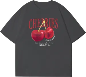 Oversized Graphic Tees Vintage Cherry Fruit Shirt for Men Aesthetic Printed Unisex T Shirts Short Sleeve Casual Tops