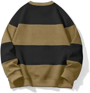 Oversized Sweatshirts for Men Long Sleeved Crew Neck Striped Color Block Shirts 2024 Trendy Casual Workout Tee Tops