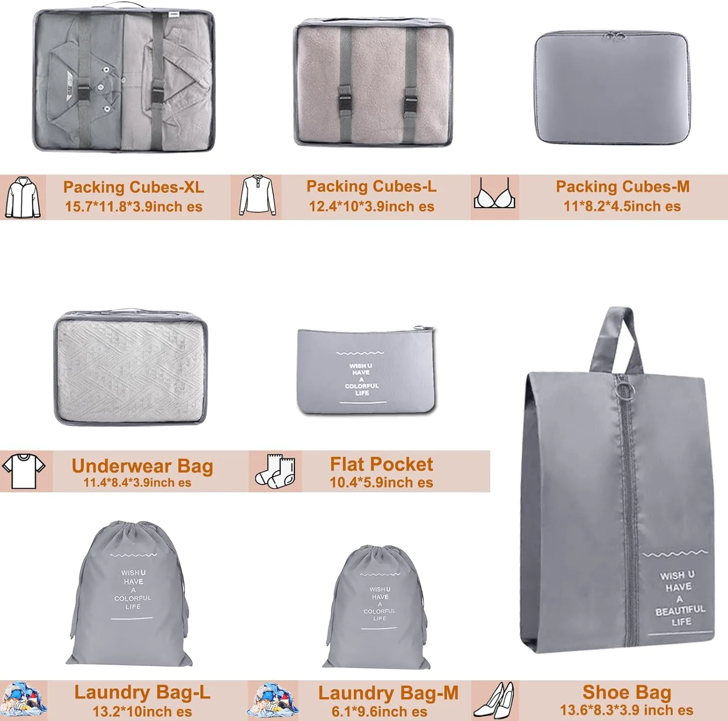 Packing Cubes for Travel - 8 Set Luggage Organizer Bags for Family, Mesh Breathable Travel Packing Cubes for Suitcases Durable Travel Essentials Bags Set