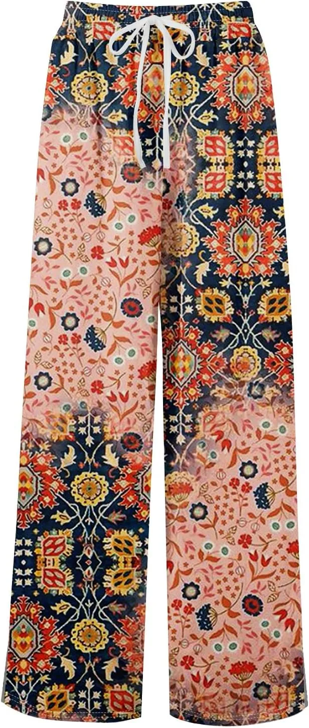 Palazzo Pants for Women Casual Summer Boho Wide Leg Pants High Waist Lounge Pant 2025 Beach Vacation Outfits