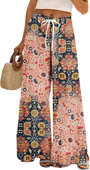 Palazzo Pants for Women Casual Summer Boho Wide Leg Pants High Waist Lounge Pant 2025 Beach Vacation Outfits