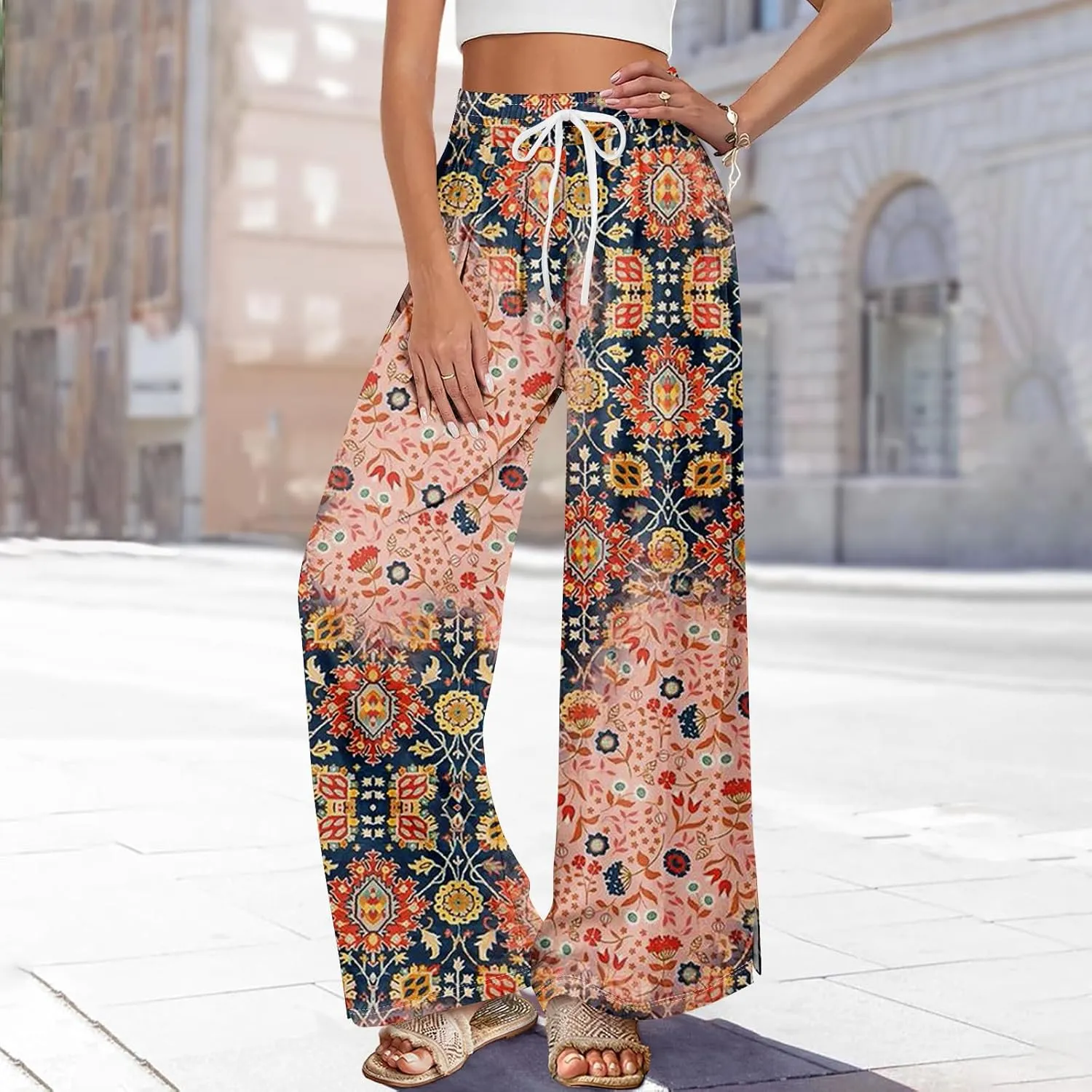 Palazzo Pants for Women Casual Summer Boho Wide Leg Pants High Waist Lounge Pant 2025 Beach Vacation Outfits