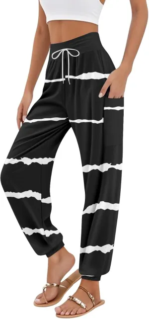 Palazzo Pants for Women Dressy Casual Drawstring Pants 2025 Capri High Waisted Plaid Summer Trendy Outfit Pocket