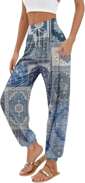 Palazzo Pants for Women Dressy Casual Drawstring Pants 2025 Capri High Waisted Plaid Summer Trendy Outfit Pocket