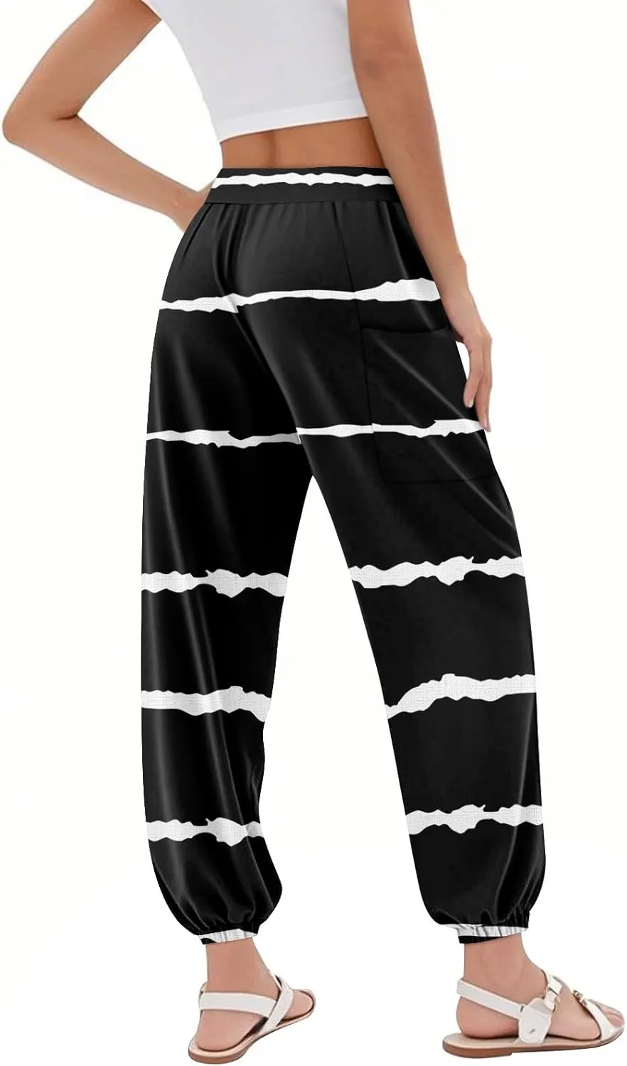 Palazzo Pants for Women Dressy Casual Drawstring Pants 2025 Capri High Waisted Plaid Summer Trendy Outfit Pocket