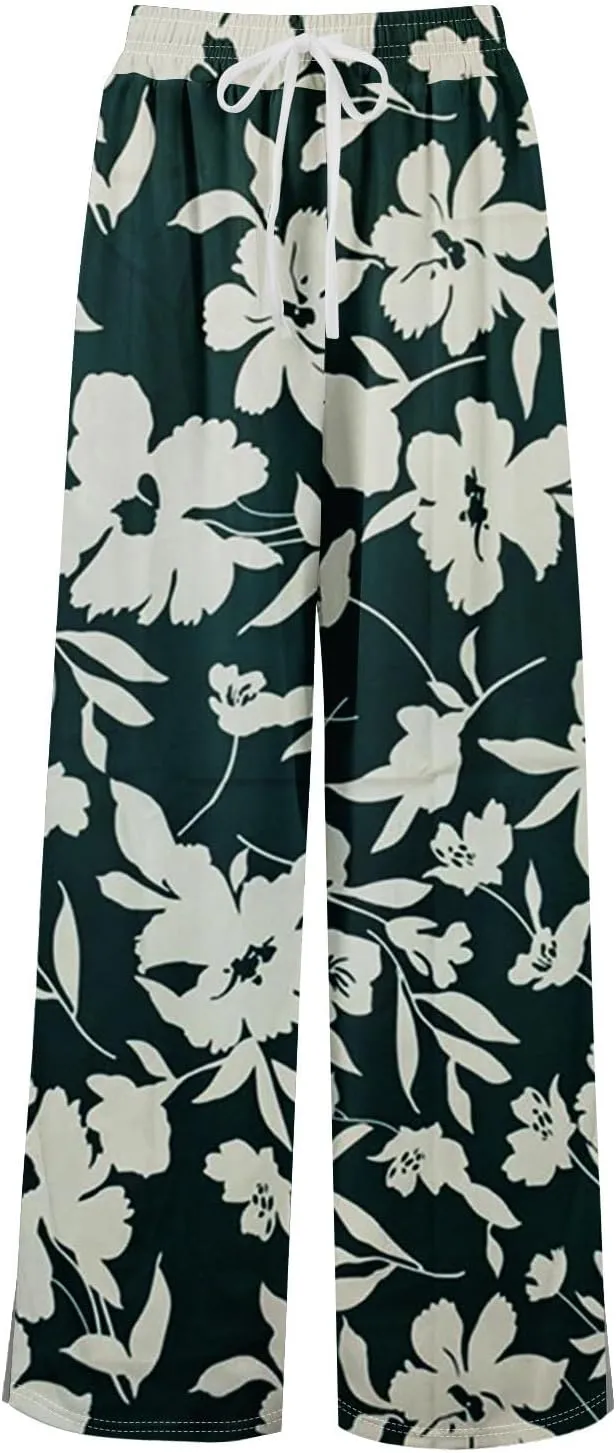 Palazzo Pants for Women Dressy High Waist 2025 Floral Baggy Bohemian Style Elastic Waist Trendy Trousers