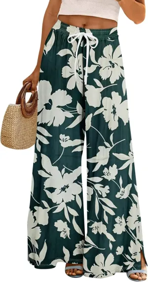 Palazzo Pants for Women Dressy High Waist 2025 Floral Baggy Bohemian Style Elastic Waist Trendy Trousers