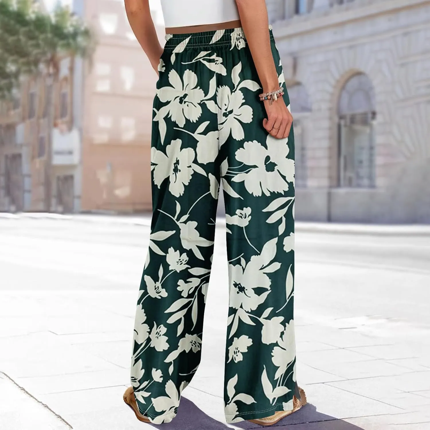 Palazzo Pants for Women Dressy High Waist 2025 Floral Baggy Bohemian Style Elastic Waist Trendy Trousers