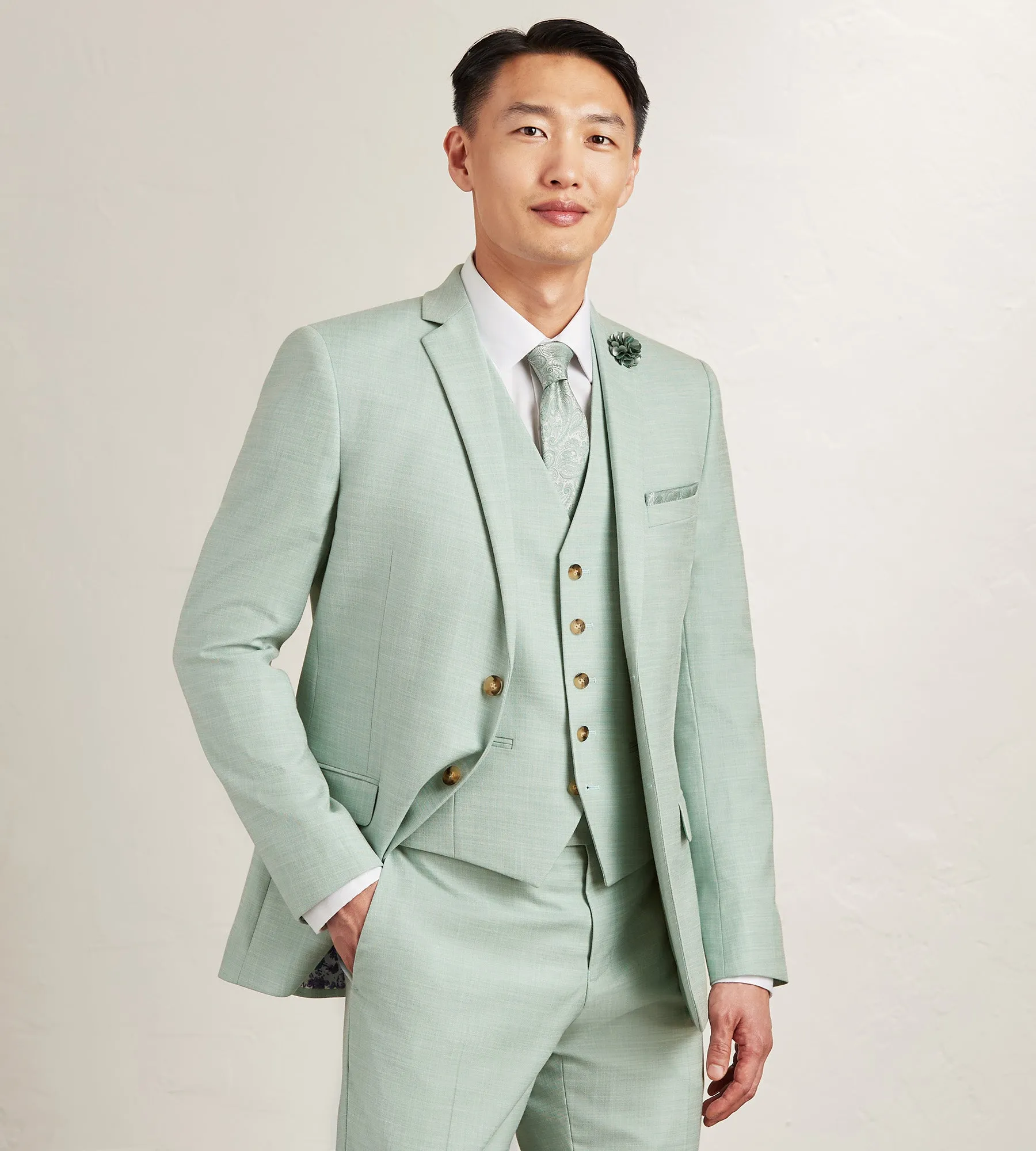 Pale Green Solid Suit Vest