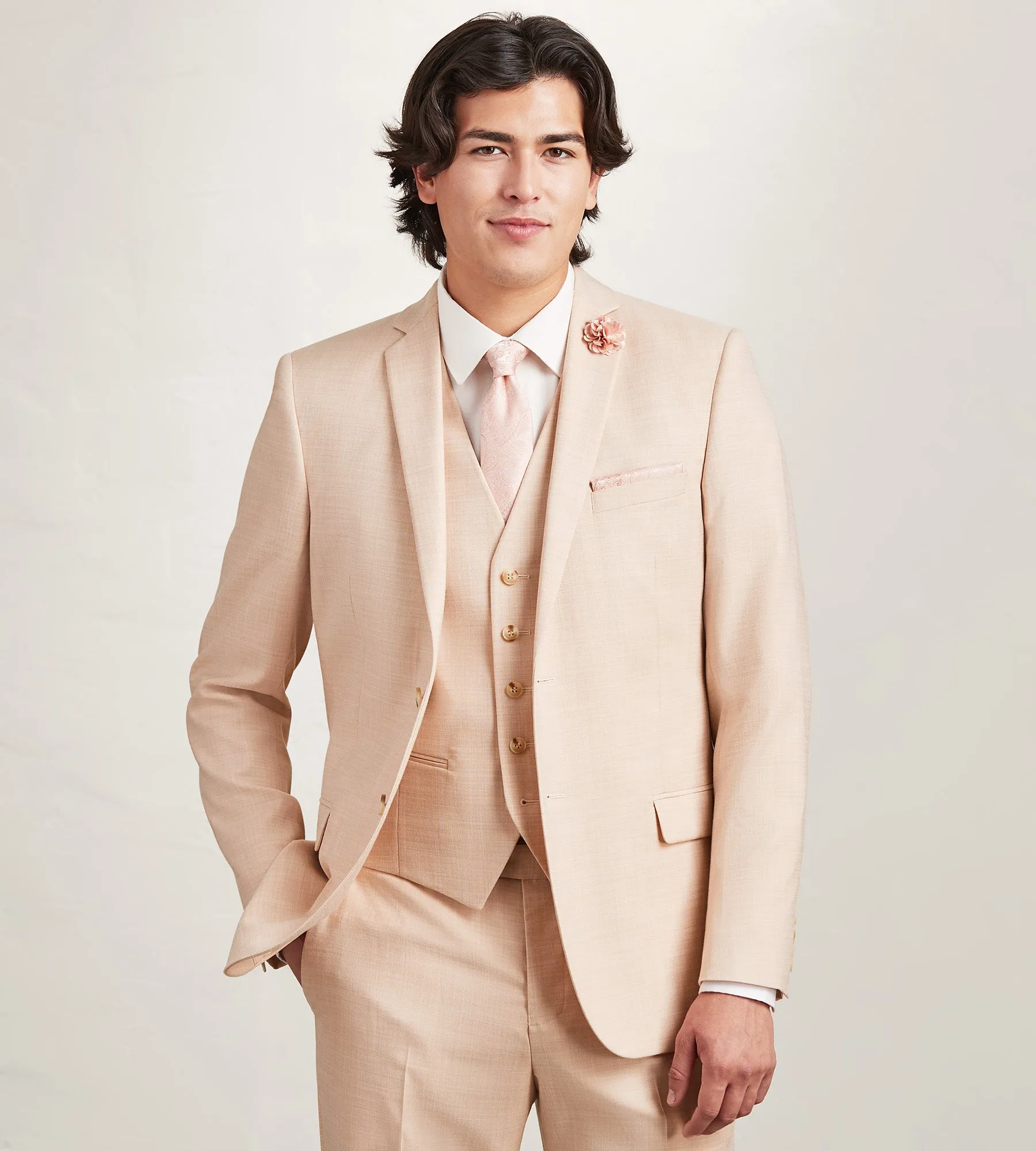 Pale Peach Solid Suit Vest