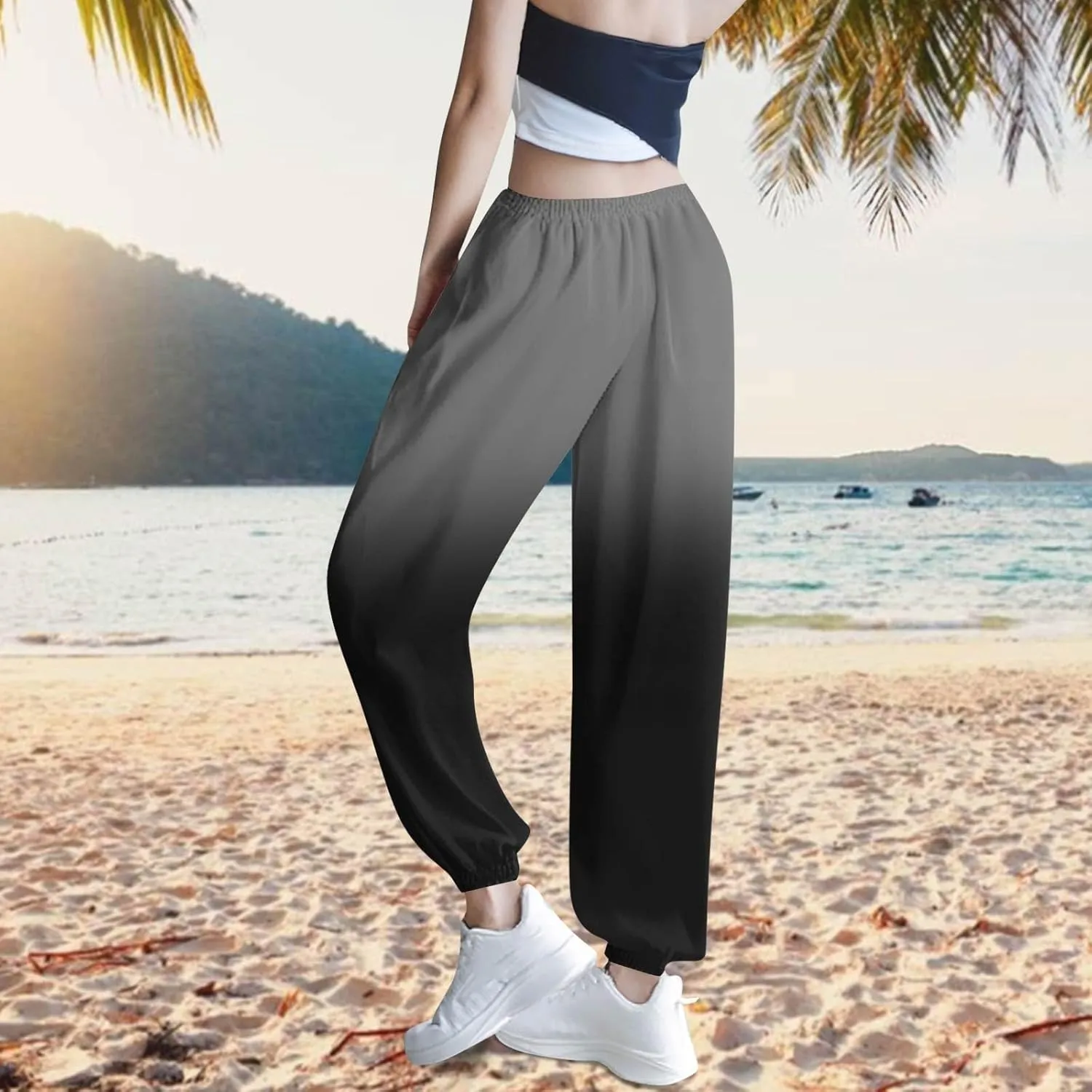 Pants for Women Casual Beach High Rise Trendy Lounge Pants Elastic Tie Dye Summer Casual 2025 Outfits Trousers Pockets