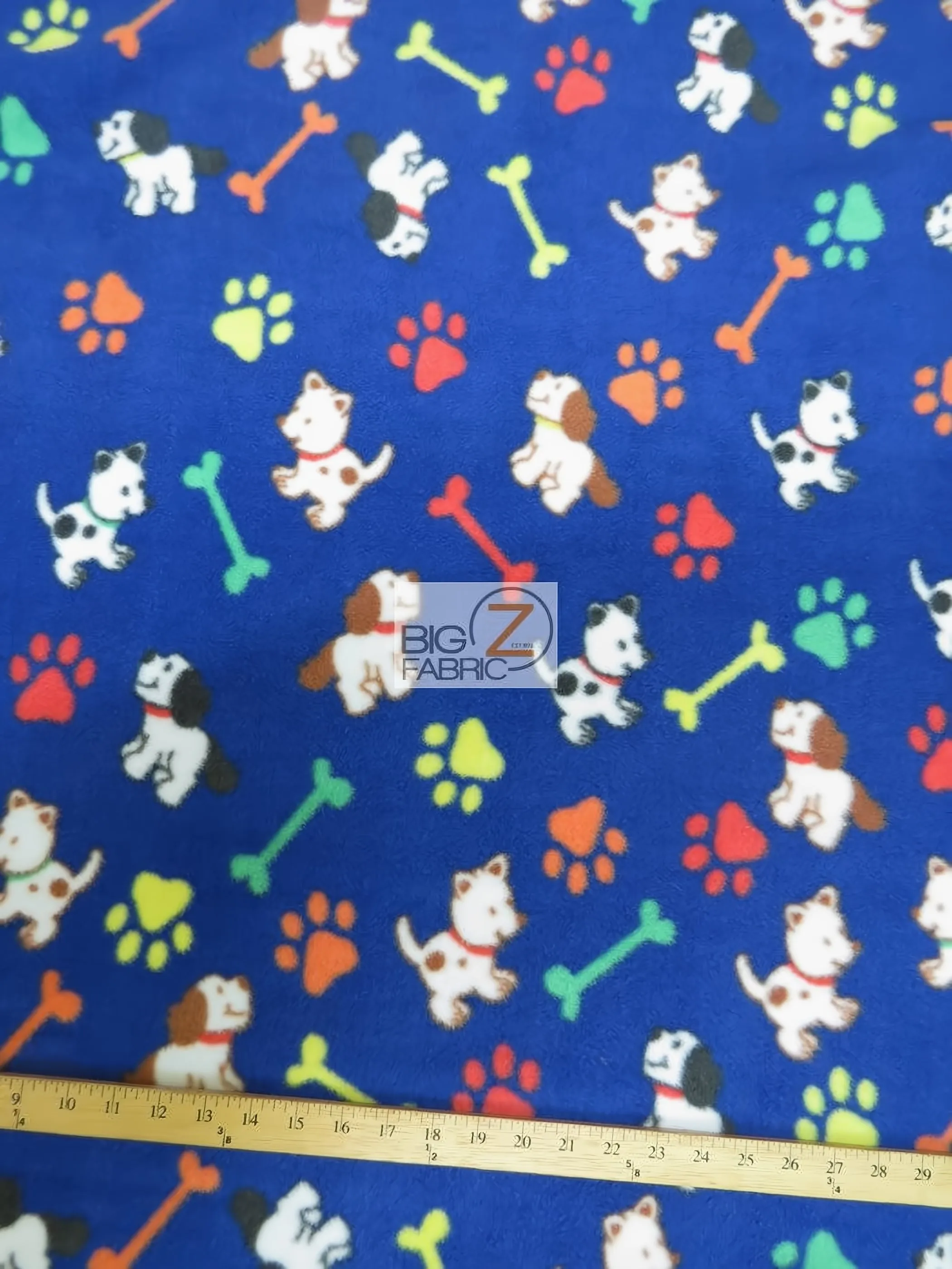 Paw Print Polar Fleece Fabric / Paw & Dogs Royal / Sold By The Yard