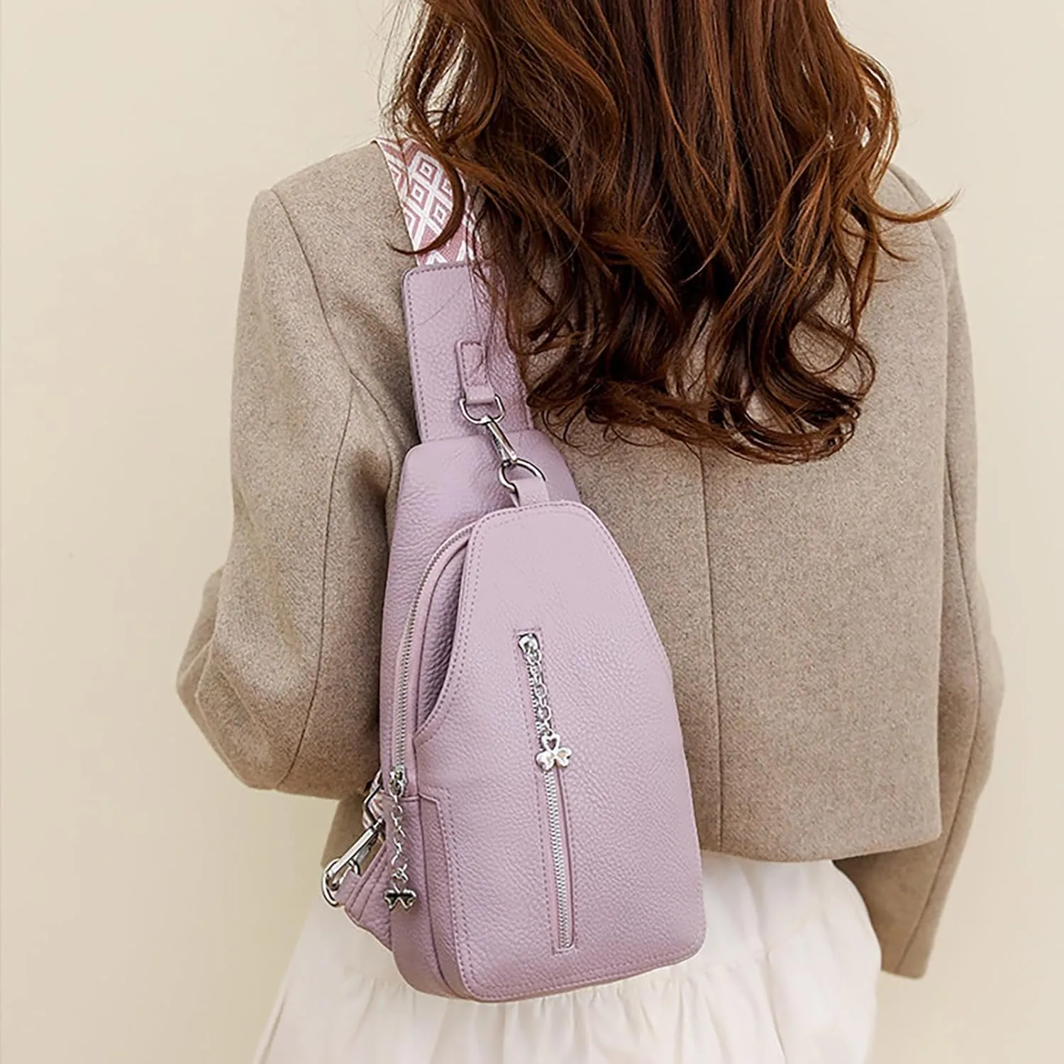 Phone Chest Bags for Women Faux Vegan Leather Small Sling Bag Fanny Pack Crossbody Purse Casual Fashion Travel Purses