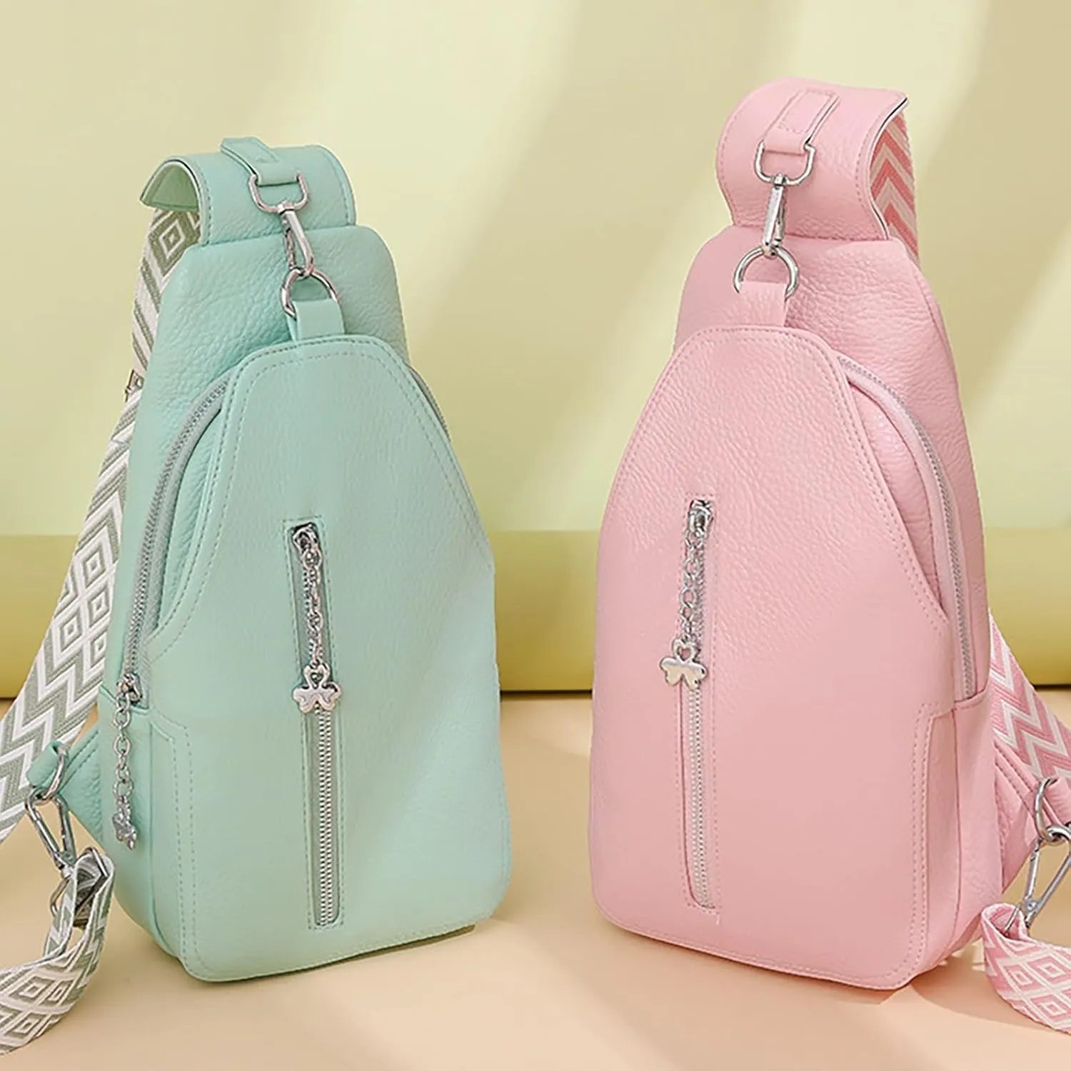Phone Chest Bags for Women Faux Vegan Leather Small Sling Bag Fanny Pack Crossbody Purse Casual Fashion Travel Purses