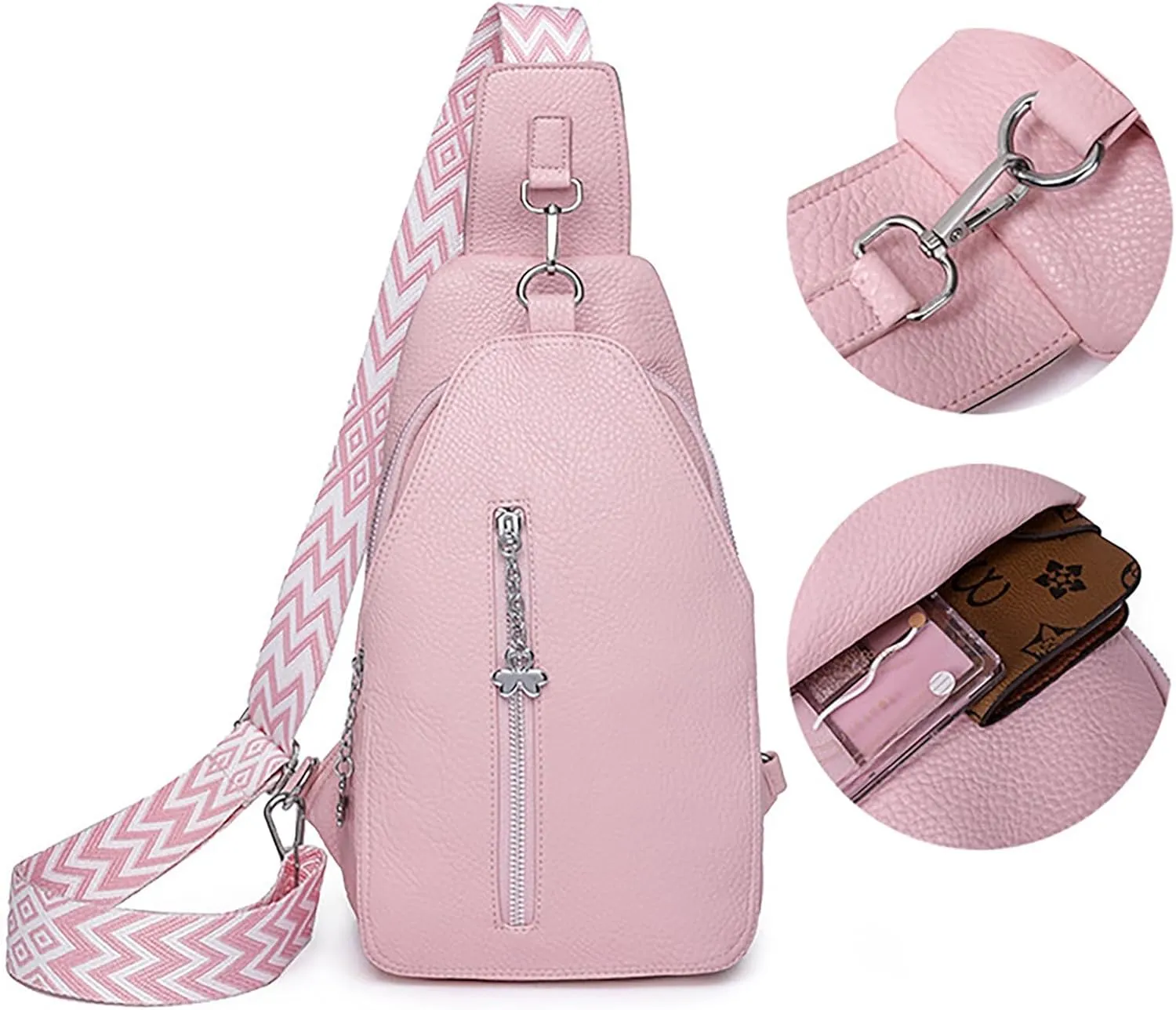 Phone Chest Bags for Women Faux Vegan Leather Small Sling Bag Fanny Pack Crossbody Purse Casual Fashion Travel Purses