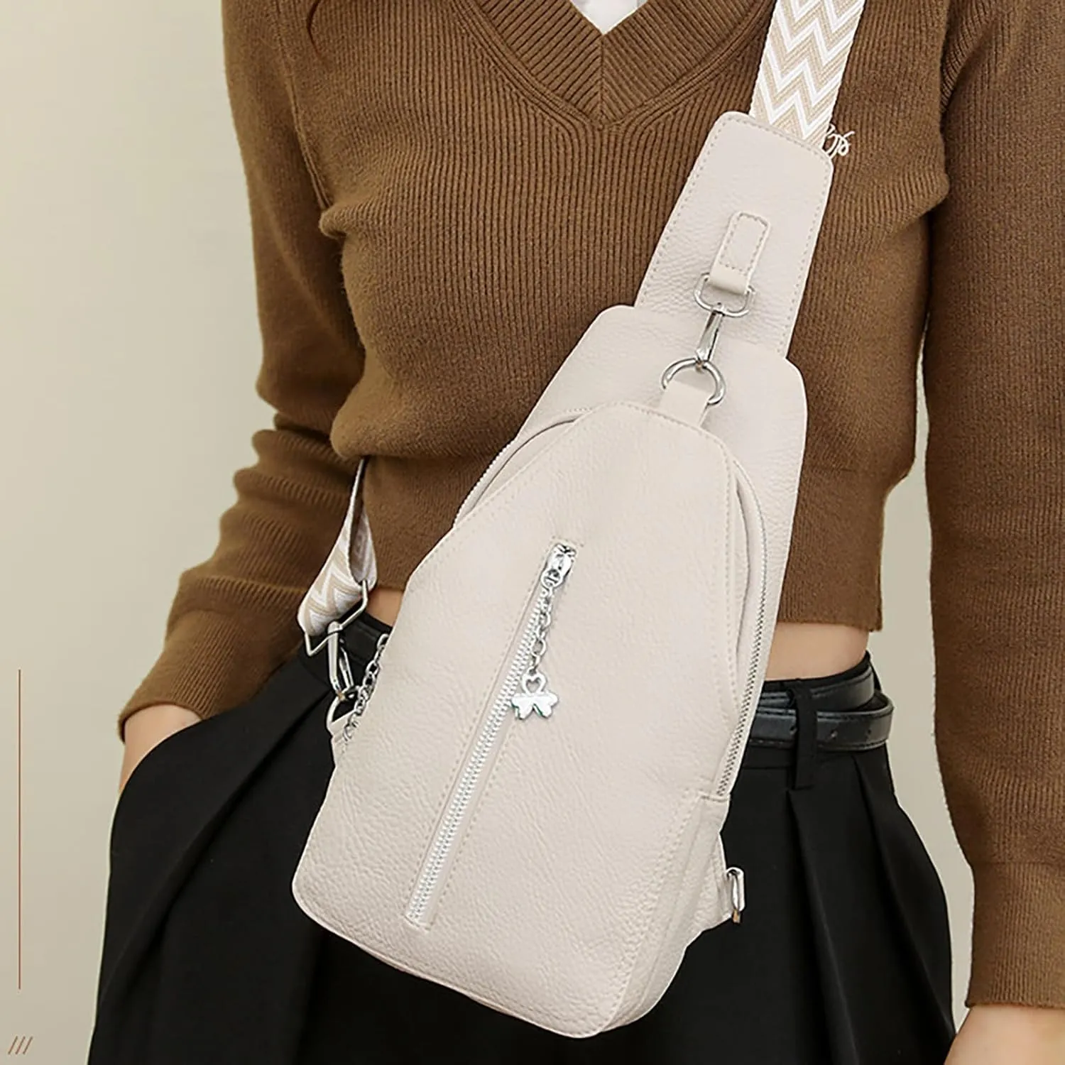 Phone Chest Bags for Women Faux Vegan Leather Small Sling Bag Fanny Pack Crossbody Purse Casual Fashion Travel Purses