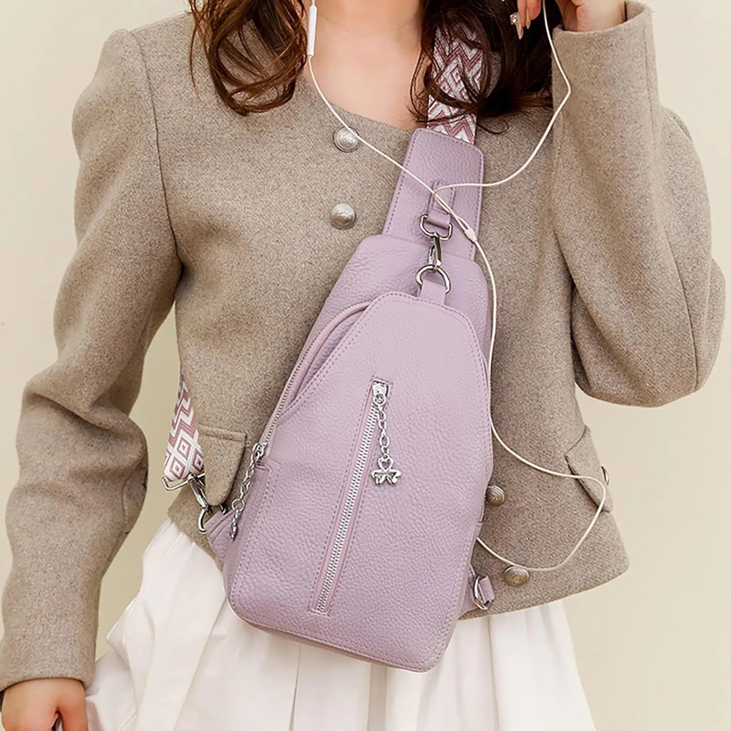 Phone Chest Bags for Women Faux Vegan Leather Small Sling Bag Fanny Pack Crossbody Purse Casual Fashion Travel Purses