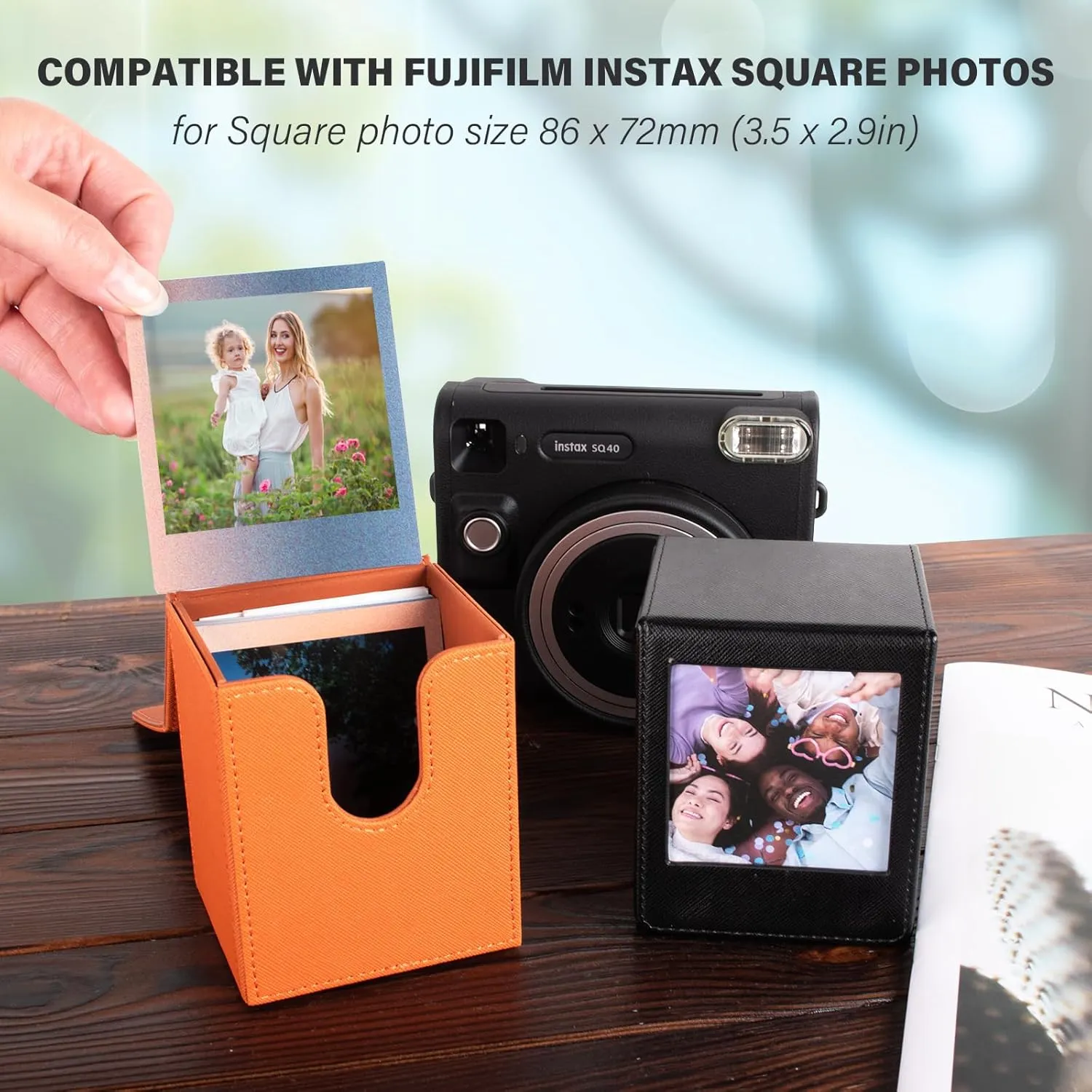 Photo Case for Instax Square SQ Film, Picture Holder, Photo Storage Box Compatible with Fujifilm Instax Square SQ1 SQ20 SQ40 SQ10 SQ6 SP-3 Instant Cameras - Black