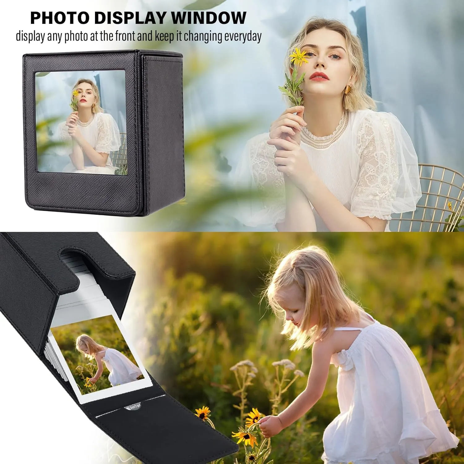 Photo Case for Instax Square SQ Film, Picture Holder, Photo Storage Box Compatible with Fujifilm Instax Square SQ1 SQ20 SQ40 SQ10 SQ6 SP-3 Instant Cameras - Black