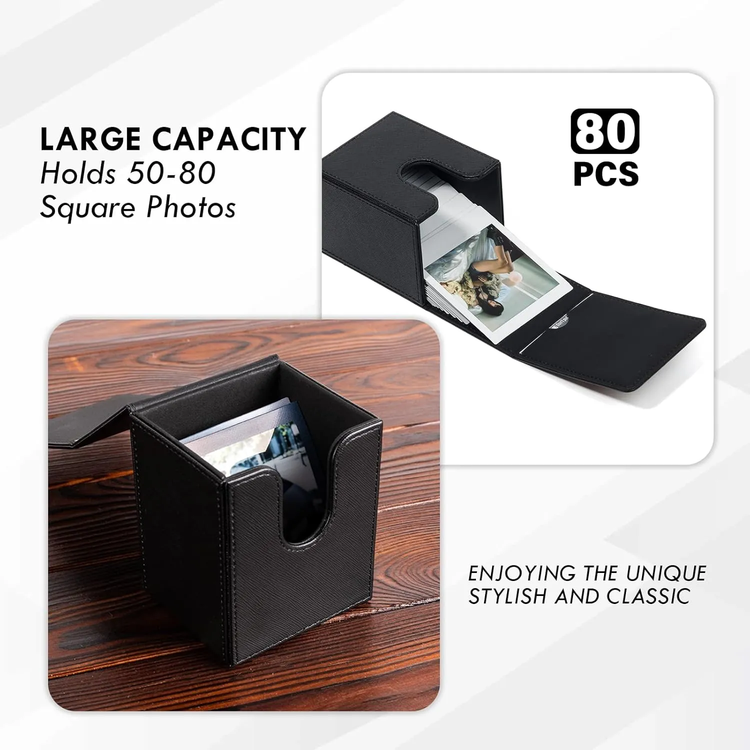 Photo Case for Instax Square SQ Film, Picture Holder, Photo Storage Box Compatible with Fujifilm Instax Square SQ1 SQ20 SQ40 SQ10 SQ6 SP-3 Instant Cameras - Black
