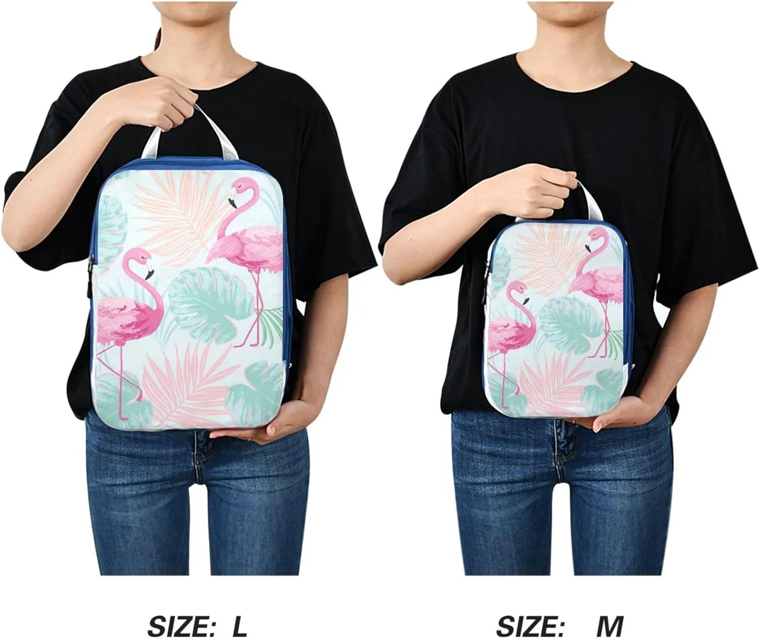 Pink Flamingo Green Palm Leaf Compression Packing Cubes 3 Set Waterproof Expandable Packing Organizers for Travel Accessories Suitcases Luggage Backpack