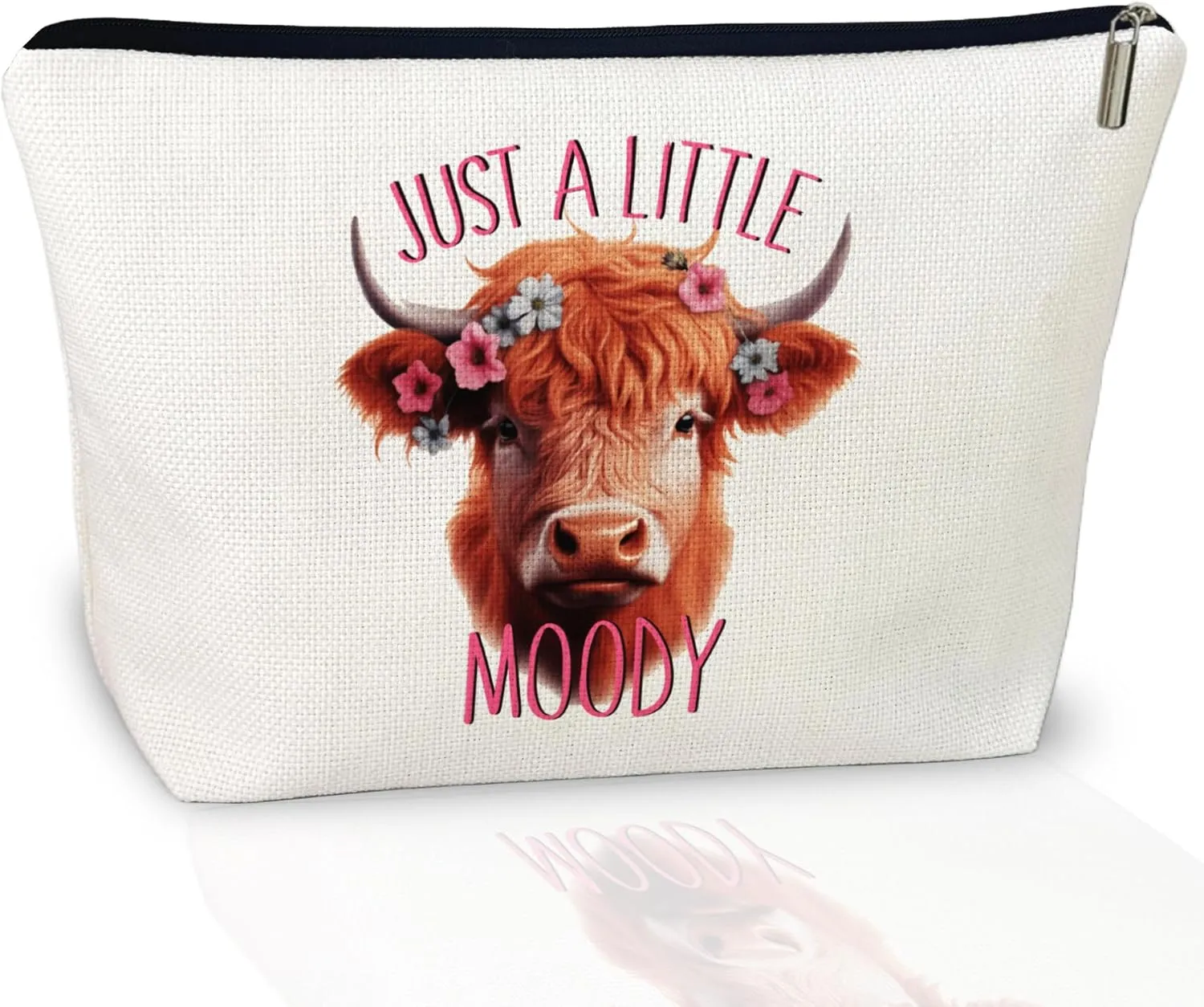 Pink Highland Cow Makeup Bag for Women Cute Moody Cosmetic Bag for Travel Toiletry Gift for Highland Cow Lovers Friends Sisters Daughters Ideal for Birthdays Christmas Western