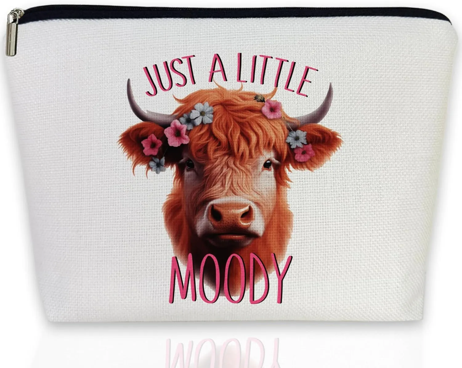 Pink Highland Cow Makeup Bag for Women Cute Moody Cosmetic Bag for Travel Toiletry Gift for Highland Cow Lovers Friends Sisters Daughters Ideal for Birthdays Christmas Western