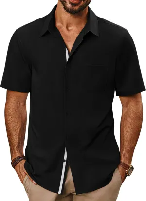 PJ PAUL JONES Men's Casual Shirts Short Sleeve Button Down Shirts Summer Wrinkle-Free Shirts with Pocket