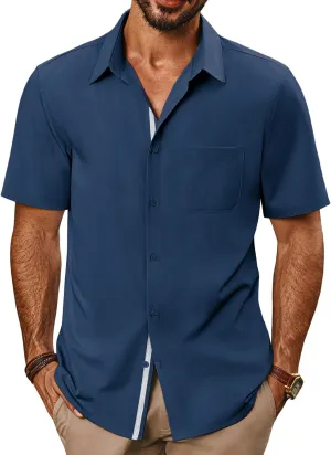 PJ PAUL JONES Men's Casual Shirts Short Sleeve Button Down Shirts Summer Wrinkle-Free Shirts with Pocket