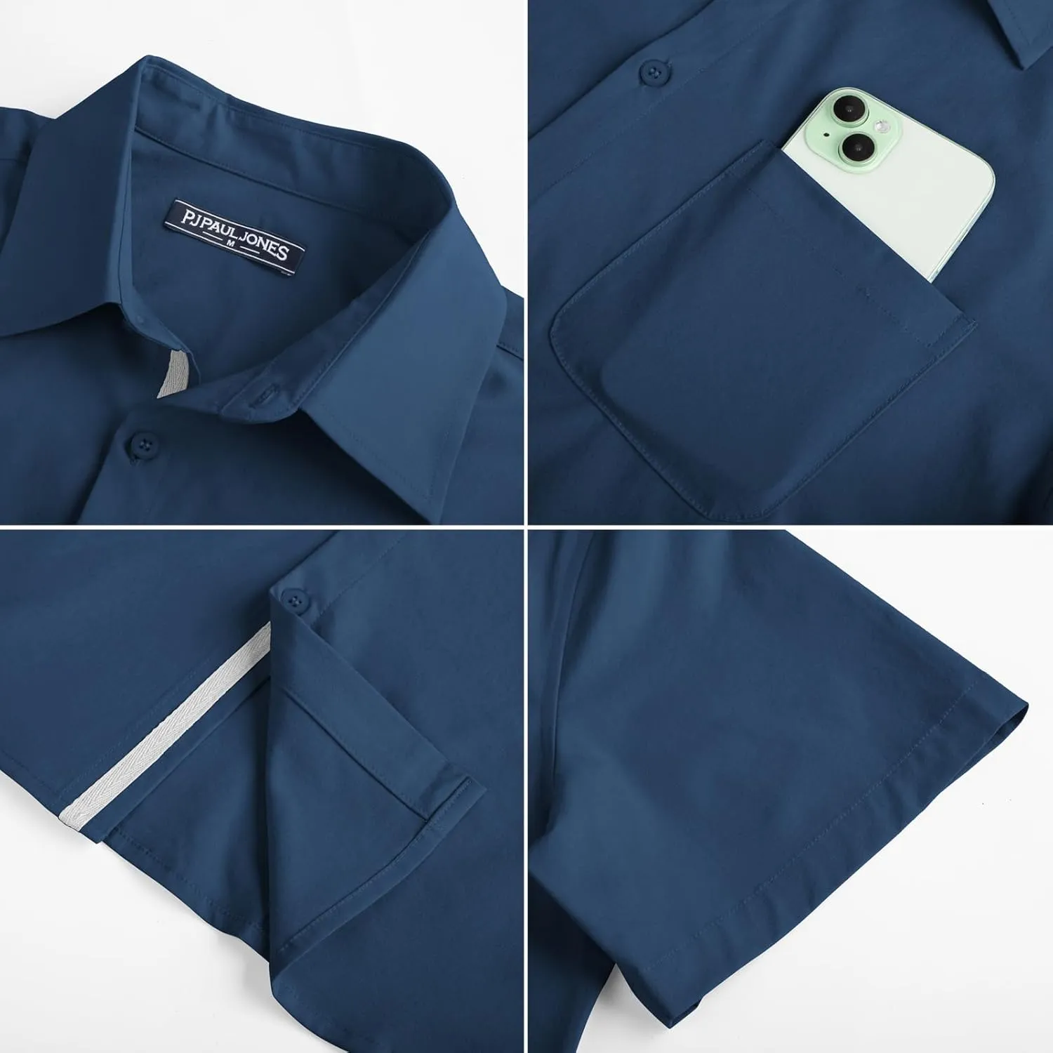 PJ PAUL JONES Men's Casual Shirts Short Sleeve Button Down Shirts Summer Wrinkle-Free Shirts with Pocket