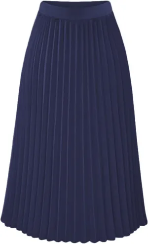 Pleated Midi Skirts for Women Casual High Elastic Waisted Solid Color Swing A-Line Elegant Work Skirt