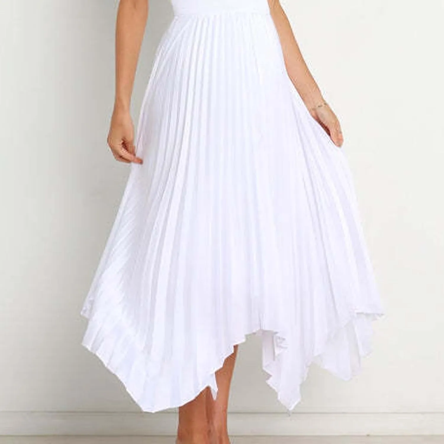 Pleated Skirts Women High Waisted Flowy Skirts Dressy Casual Skirts High Low Summer Skirt Asymmetrical Midi Skirts