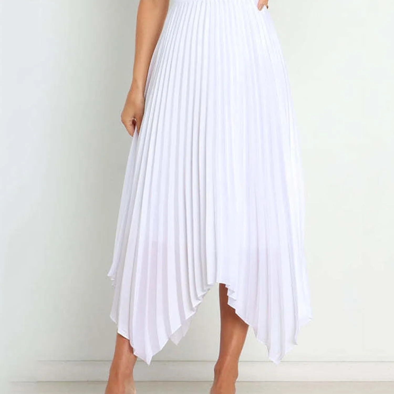 Pleated Skirts Women High Waisted Flowy Skirts Dressy Casual Skirts High Low Summer Skirt Asymmetrical Midi Skirts