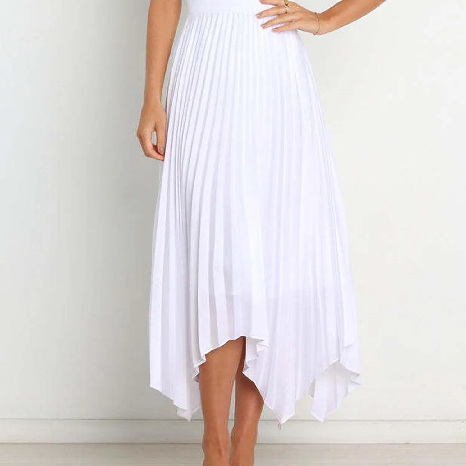 Pleated Skirts Women High Waisted Flowy Skirts Dressy Casual Skirts High Low Summer Skirt Asymmetrical Midi Skirts