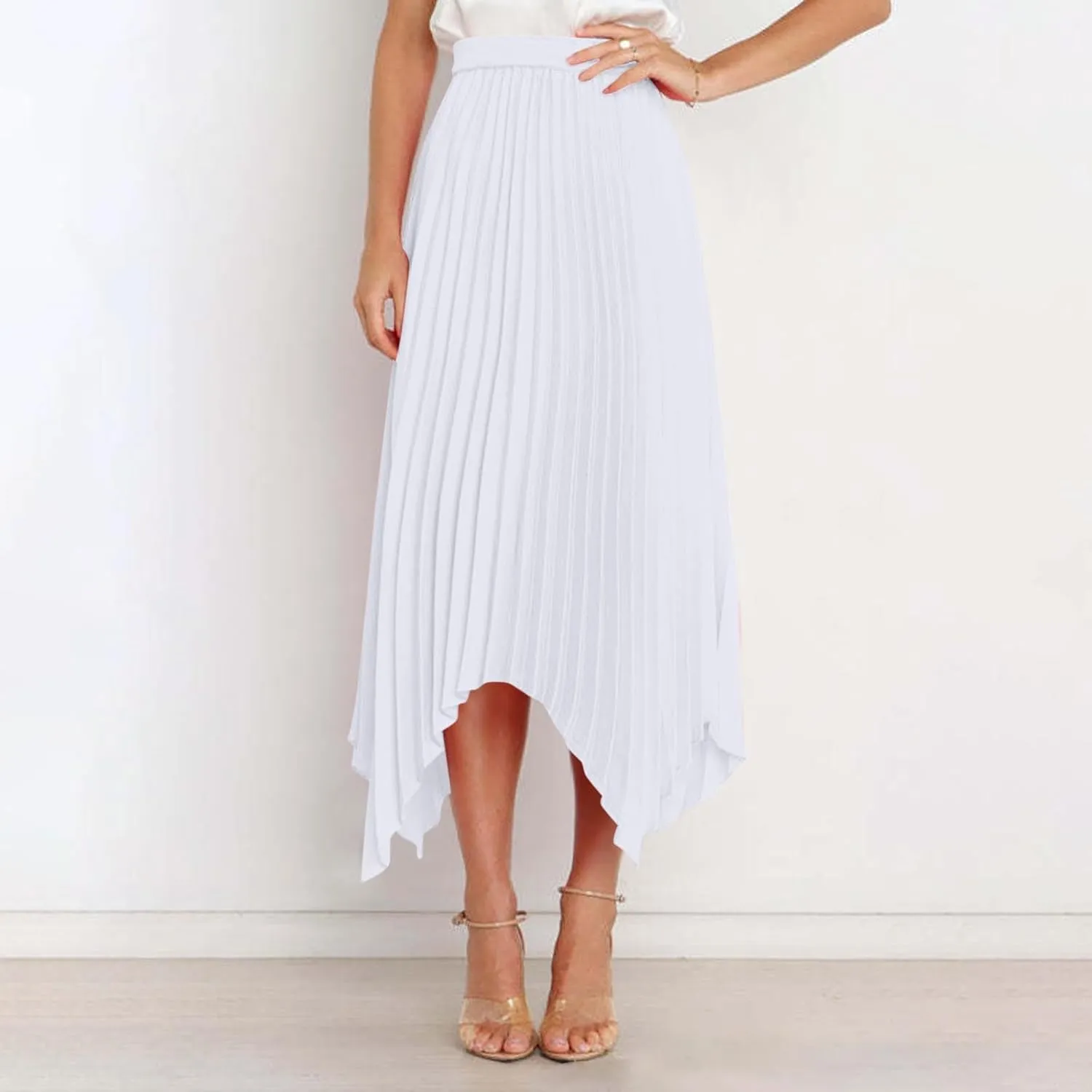 Pleated Skirts Women High Waisted Flowy Skirts Dressy Casual Skirts High Low Summer Skirt Asymmetrical Midi Skirts