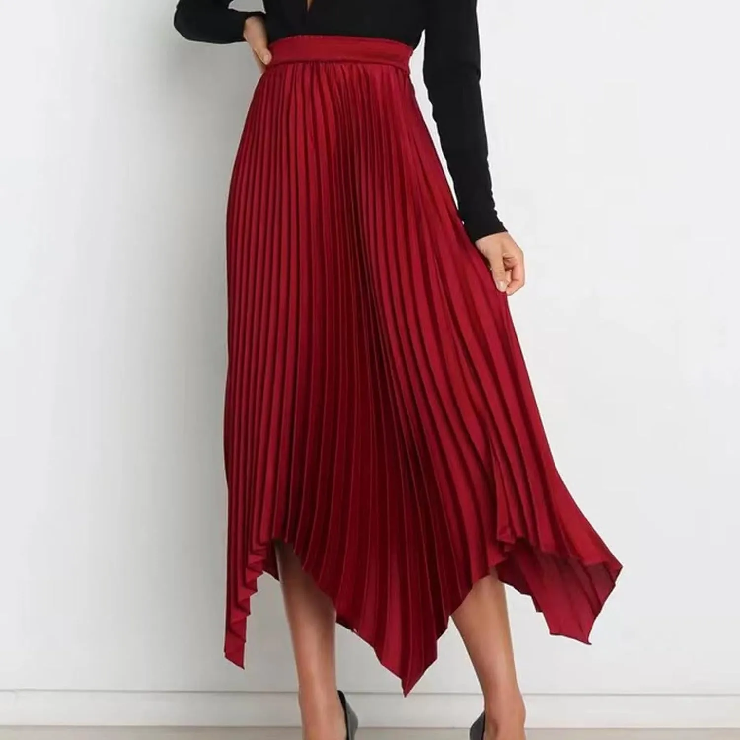 Pleated Skirts Women High Waisted Flowy Skirts Dressy Casual Skirts High Low Summer Skirt Asymmetrical Midi Skirts