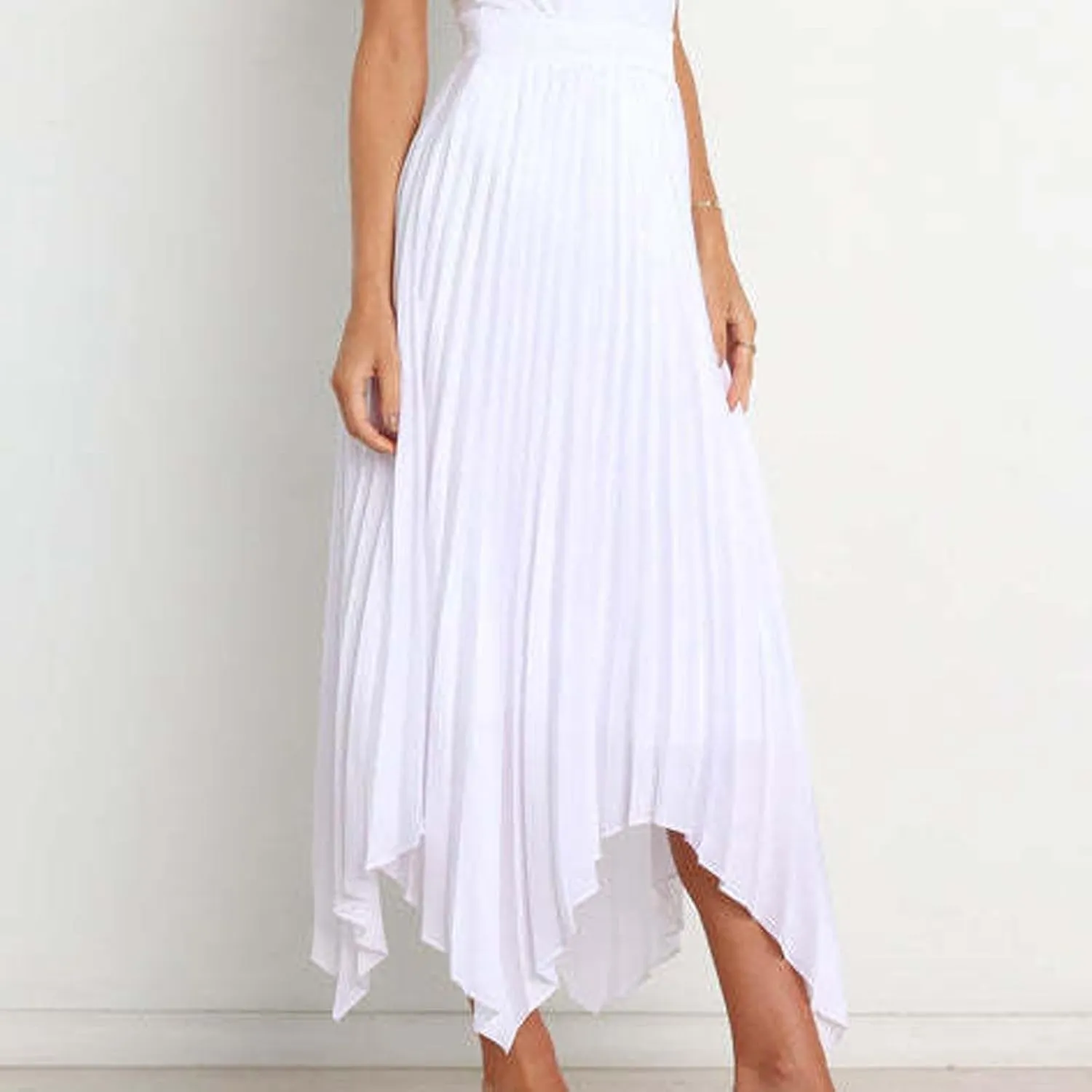 Pleated Skirts Women High Waisted Flowy Skirts Dressy Casual Skirts High Low Summer Skirt Asymmetrical Midi Skirts