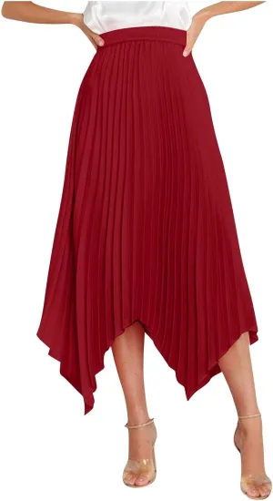 Pleated Skirts Women High Waisted Flowy Skirts Dressy Casual Skirts High Low Summer Skirt Asymmetrical Midi Skirts